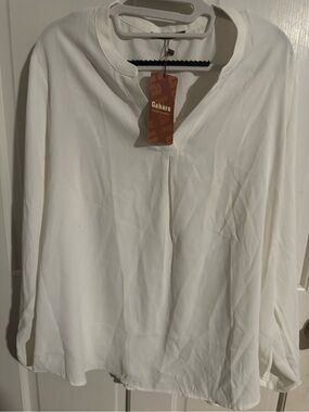 Gaharu Women's Cream V-Slit Long Sleeve Blouse